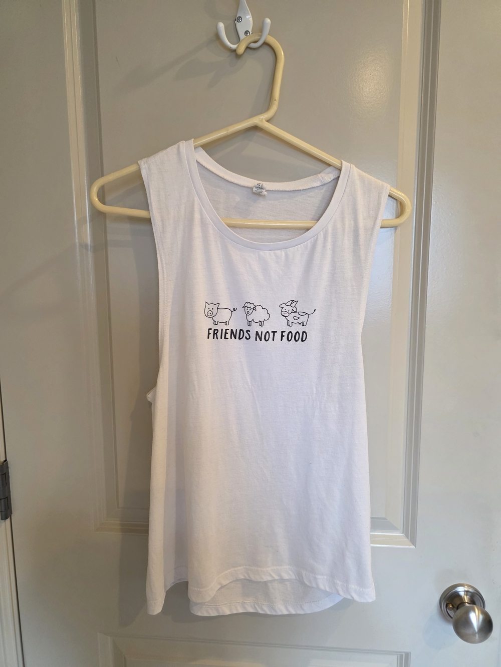 Friends Not Food White Graphic Muscle Tank